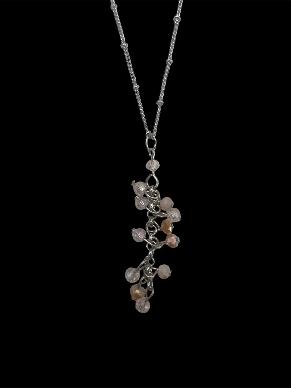 Delicate Silver Cluster Pendant Necklace with Champagne Beads